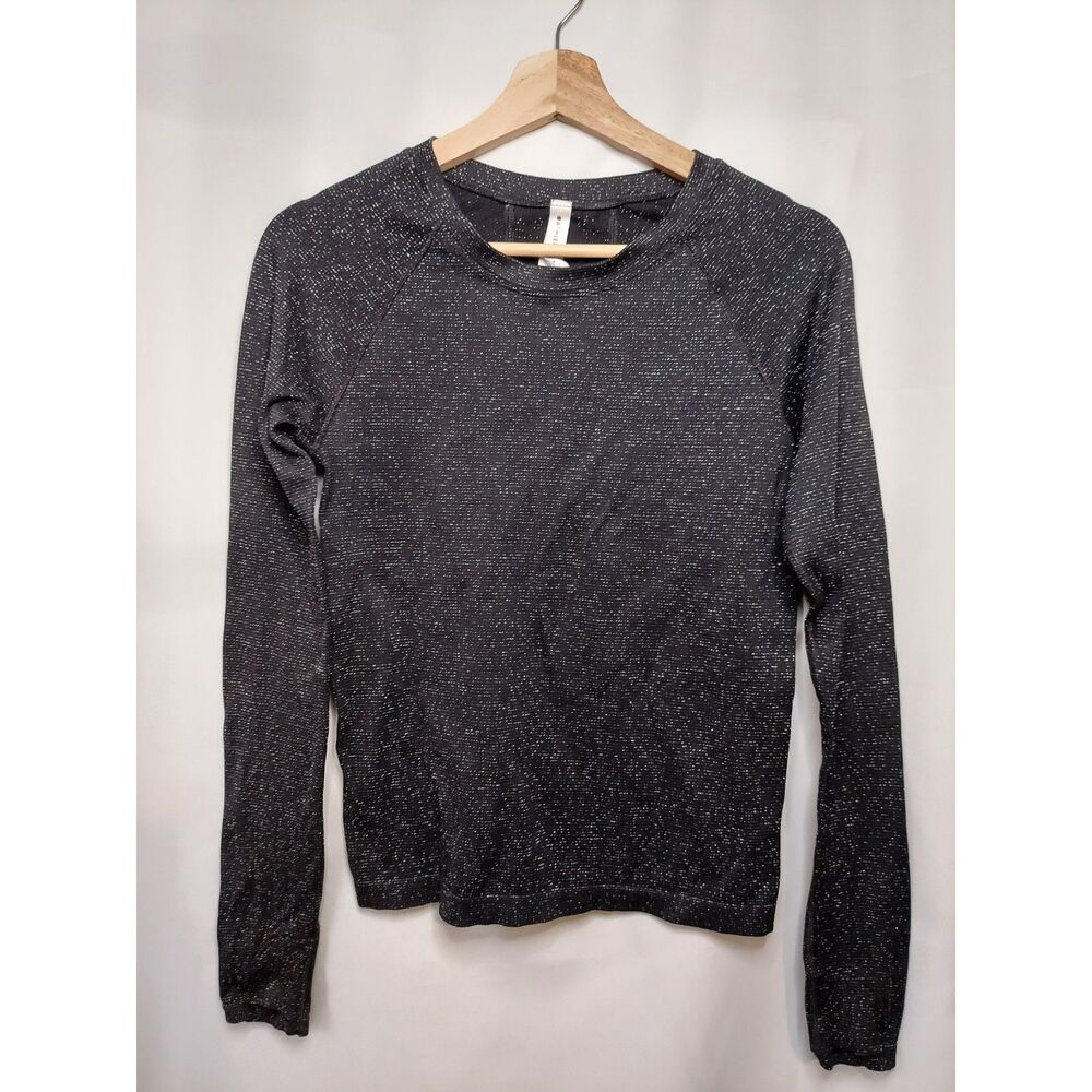 Athleta Activewear Top Black Sparkle Thumb Holes Long Sleeves Fitted Momentum